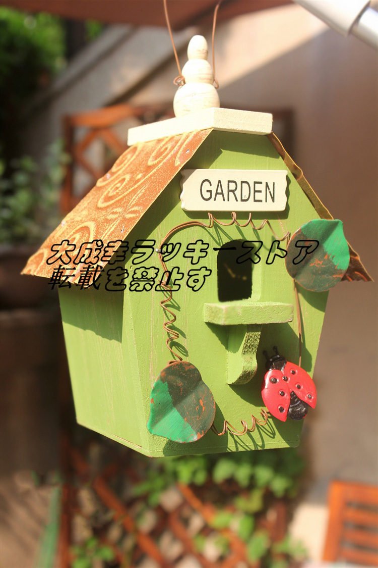  special price garden . wild bird observation! bird house small bird house ornament garden gardening hand made iron wooden garden. decoration garden triangle roof 3 color is possible to choose 