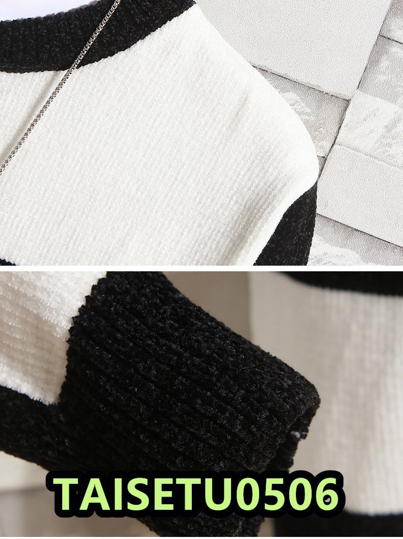 カジュアル セーター ニット おしゃれ 韓国 クルーネック オフィス メンズファッション ホワイト サイズ 3XL_画像5