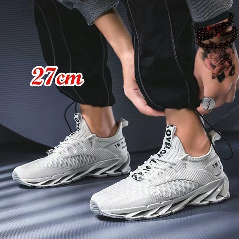 ランニングシューズ メンズ ジョギングシューズ 運動靴 スニーカー 通気性 軽量 ウォーキング メンズスニーカー ホワイト27cm_画像1