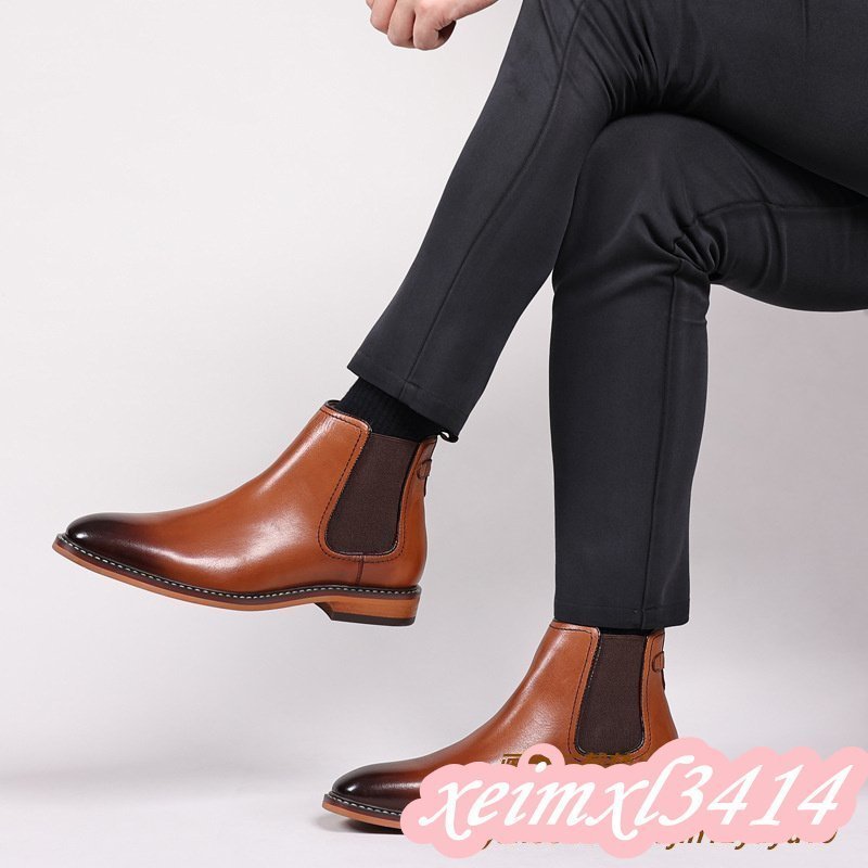 新品 本革 マーティンブーツ 高級牛革レザーシューズ ショートブーツ 紳士靴 ビジネスシューズ ハイカット トップレイヤー ブラウン 25.5cm_画像4