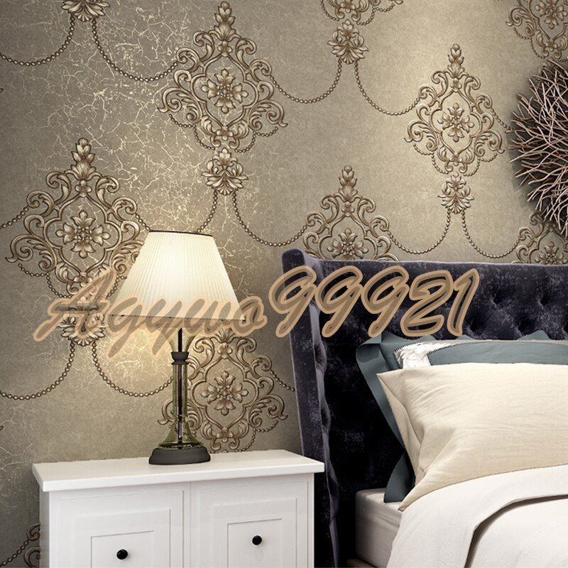 ヨーロッパスタイル高級ダマスク壁紙ロール 3D エンボス加工不織布肥厚紙壁装飾壁紙リビングルームベッドルーム_画像3