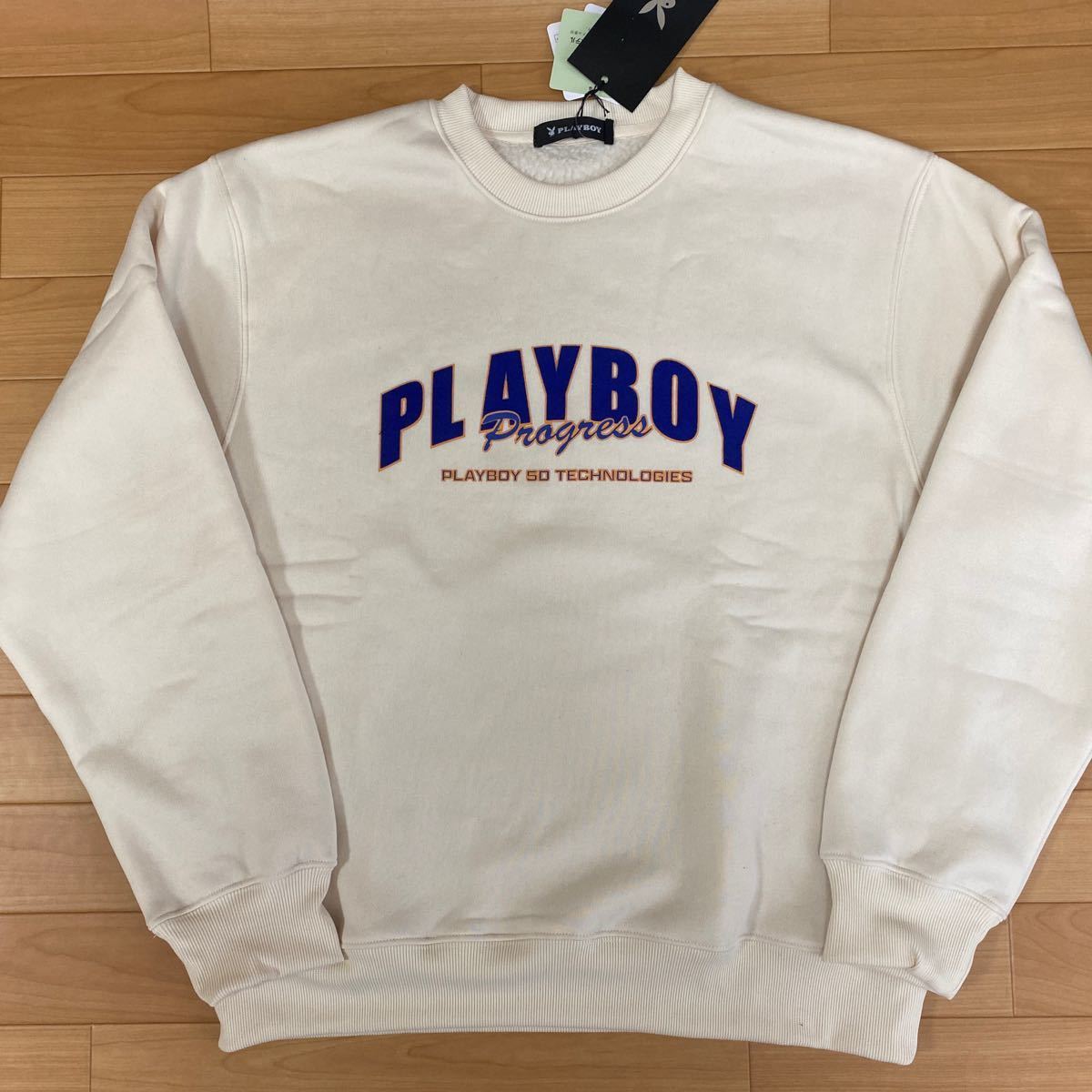 L プレイボーイ PLAYBOY 新品 トレーナー 長袖 スエット スウェット 裏ボア オフ白 メンズ紳士 アウトドア ゴルフウェア スポーツ ウサギ_画像2