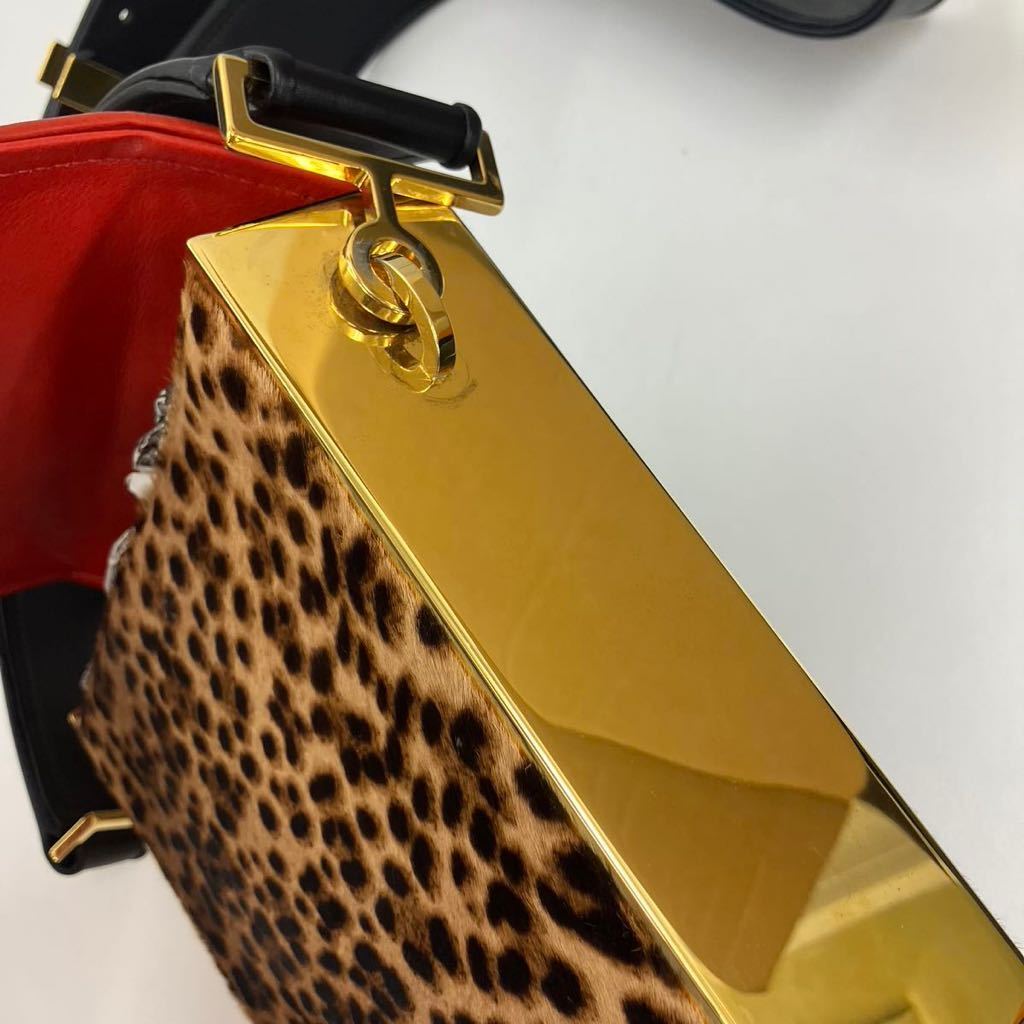 Christian Louboutin/クリスチャン ルブタン Pony Hair Leopard Print Medium Carrie Shoulder Bag Luxor ショルダーバッグ 鞄 ブラック _画像4