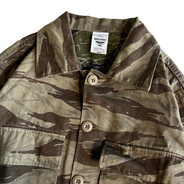 HOUSTON ヒューストン D/F MILITARY SHIRT 長袖 ミリタリー シャツ 40371 リアルツリー カモフラ 迷彩 コットン 古着 14 1/2 ブラウン系_画像2