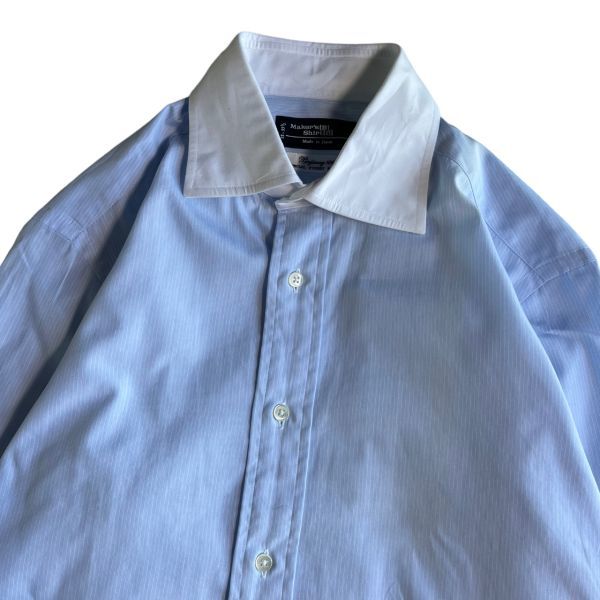 鎌倉シャツ Maker's Shirt 鎌倉 100番手 長袖 ピンストライプ ドレス シャツ ワイシャツ スーツ ビジネス トップス 15-35 1/2 38-85 ブルー_画像2