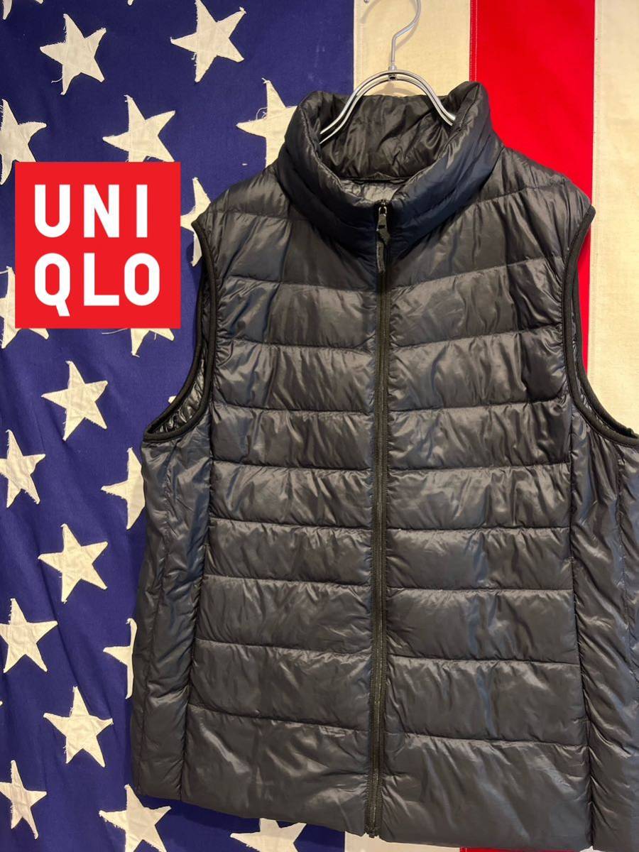 ★UNIQLO★ユニクロ★ウルトラライトダウンベスト★ナイロン★フルジップ★スタンドカラー★シンプル★無地★軽量★ブラック★黒★XLサイズ_画像1