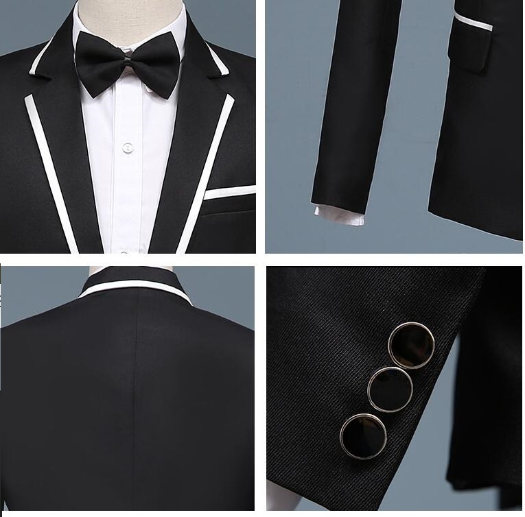  new goods fine quality 2 point set white ( white )+ black line 2 color. development suit men's suit set tuxedo outer garment trousers S~2XL musical performance . Mai pcs costume black 