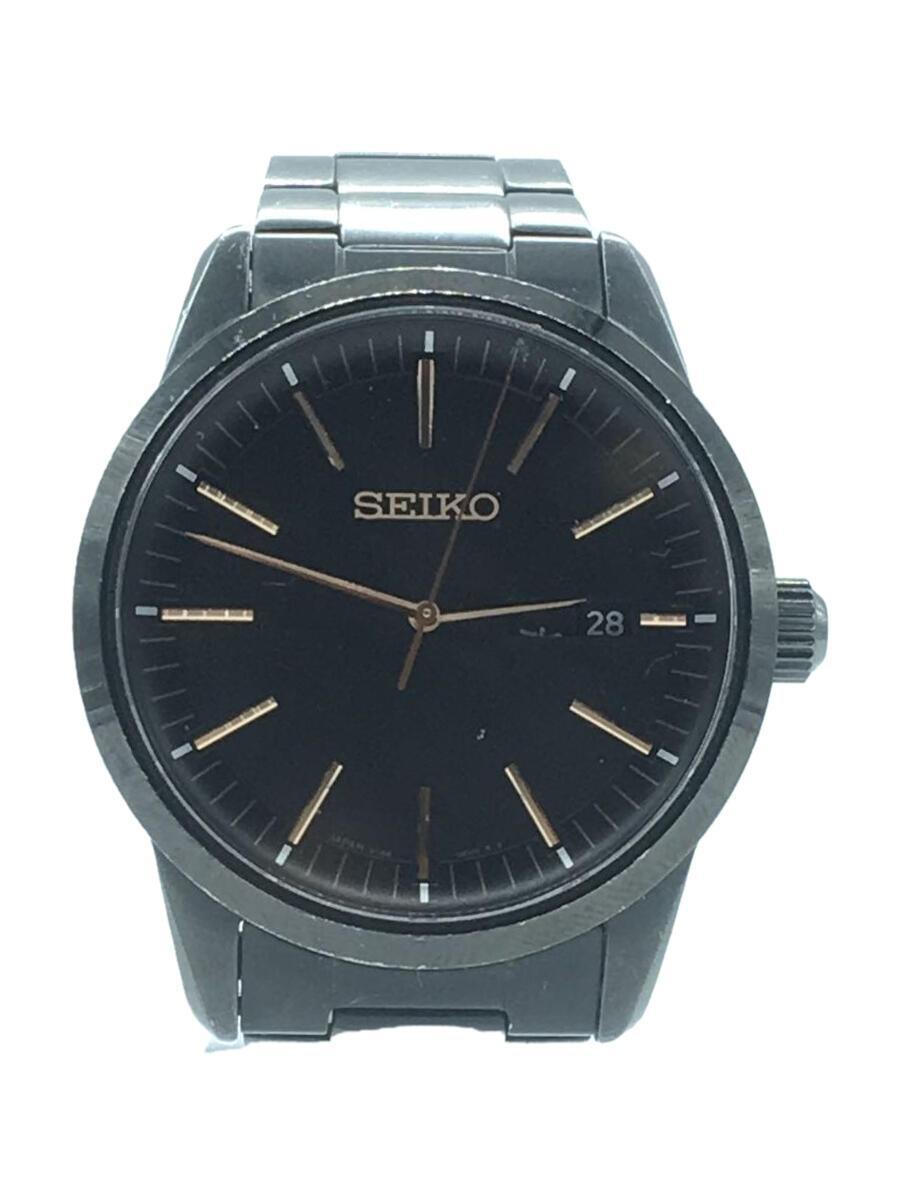 SEIKO◆クォーツ腕時計/アナログ/ステンレス/BLK/V158-0AM0_画像1