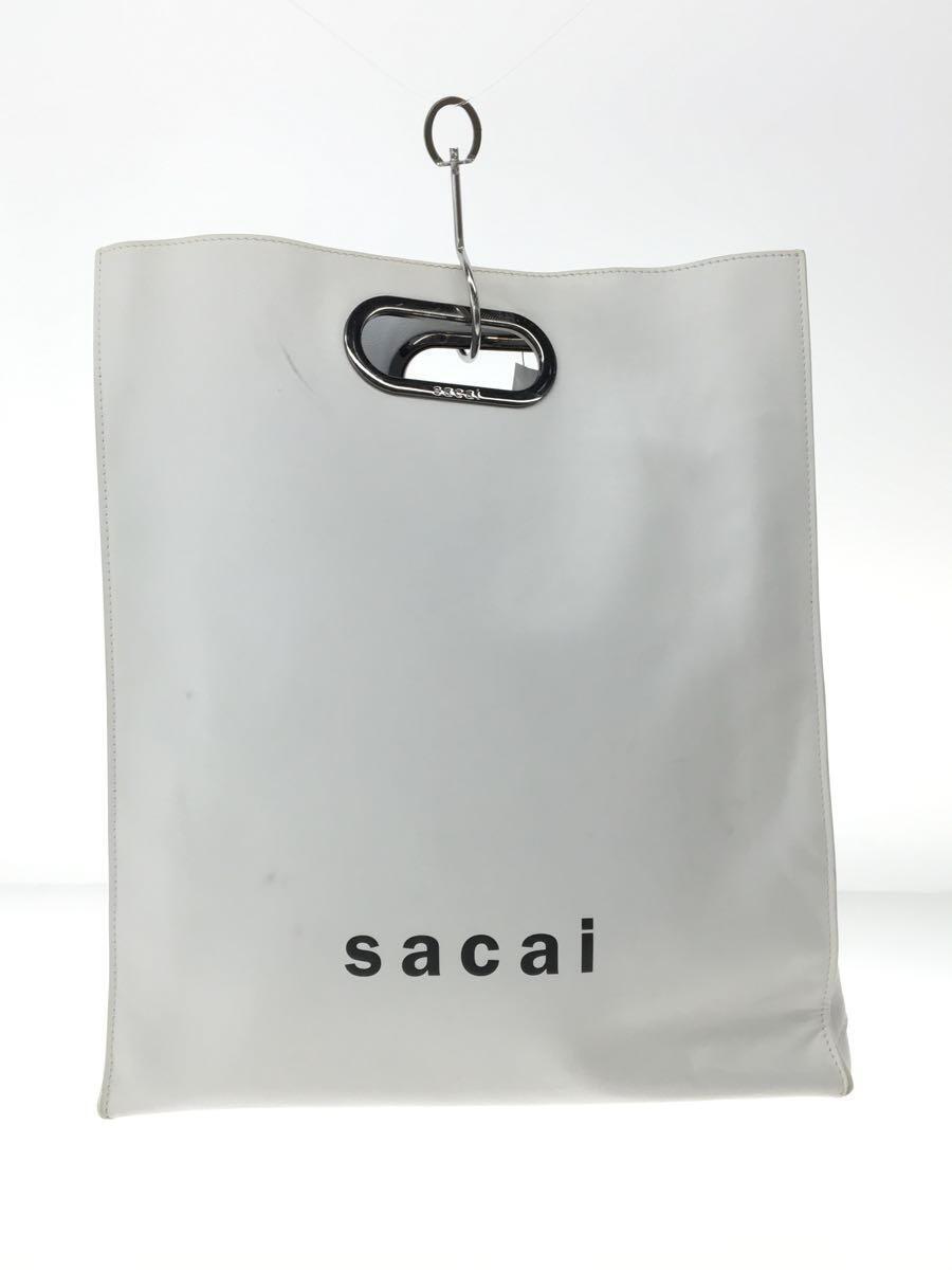sacai◆shopper bag/ショッパー/トートバッグ//ホワイト/ショルダー欠品/薄汚れ有_画像3