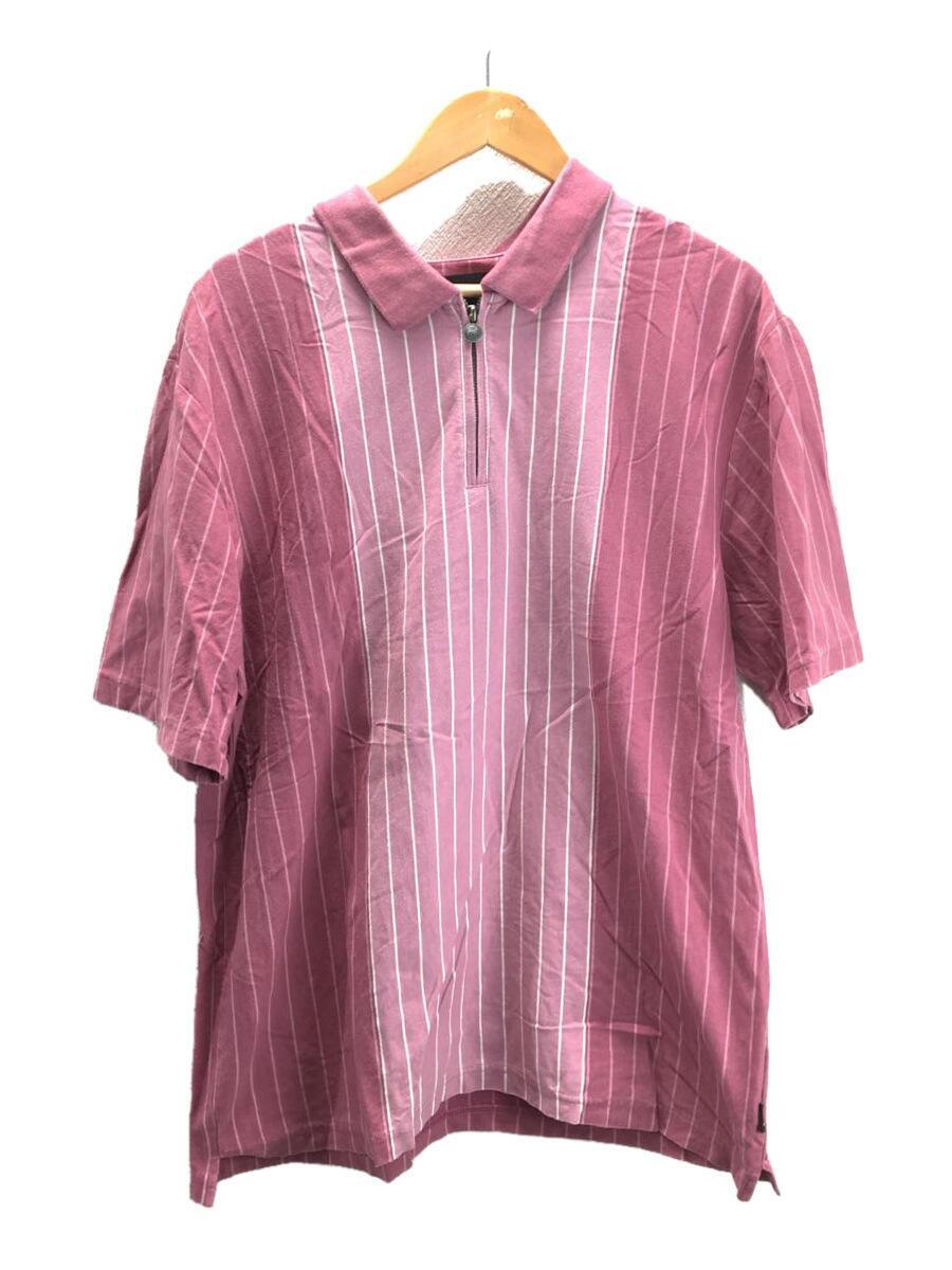 STUSSY◆Tivoli Stripe POLO/ポロシャツ/XL/コットン/PNK/ストライプ/1140201