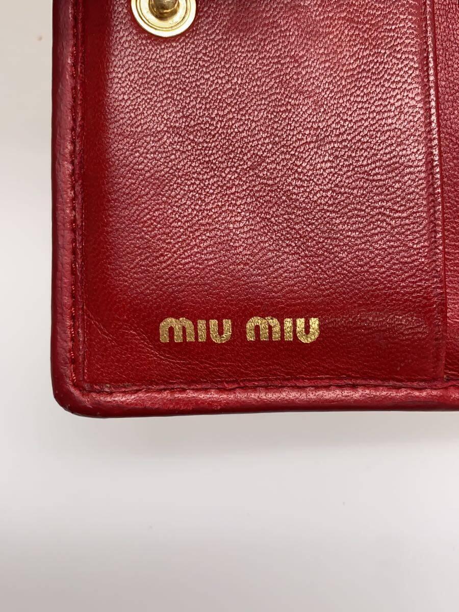 MIU MIU◆2つ折り財布/レザー/RED/無地/レディース_画像3