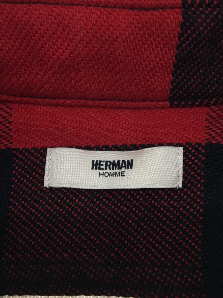 HERMAN HOMME◆シャツジャケット/S/コットン/RED/チェック/2820700183_画像3
