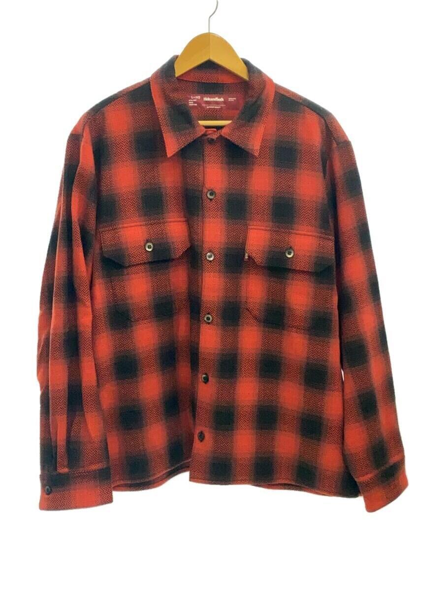 HIDE AND SEEK◆22AW/Ombre Check L/S Shirt/ネルシャツ/L/コットン/RED/チェック/HS-070122