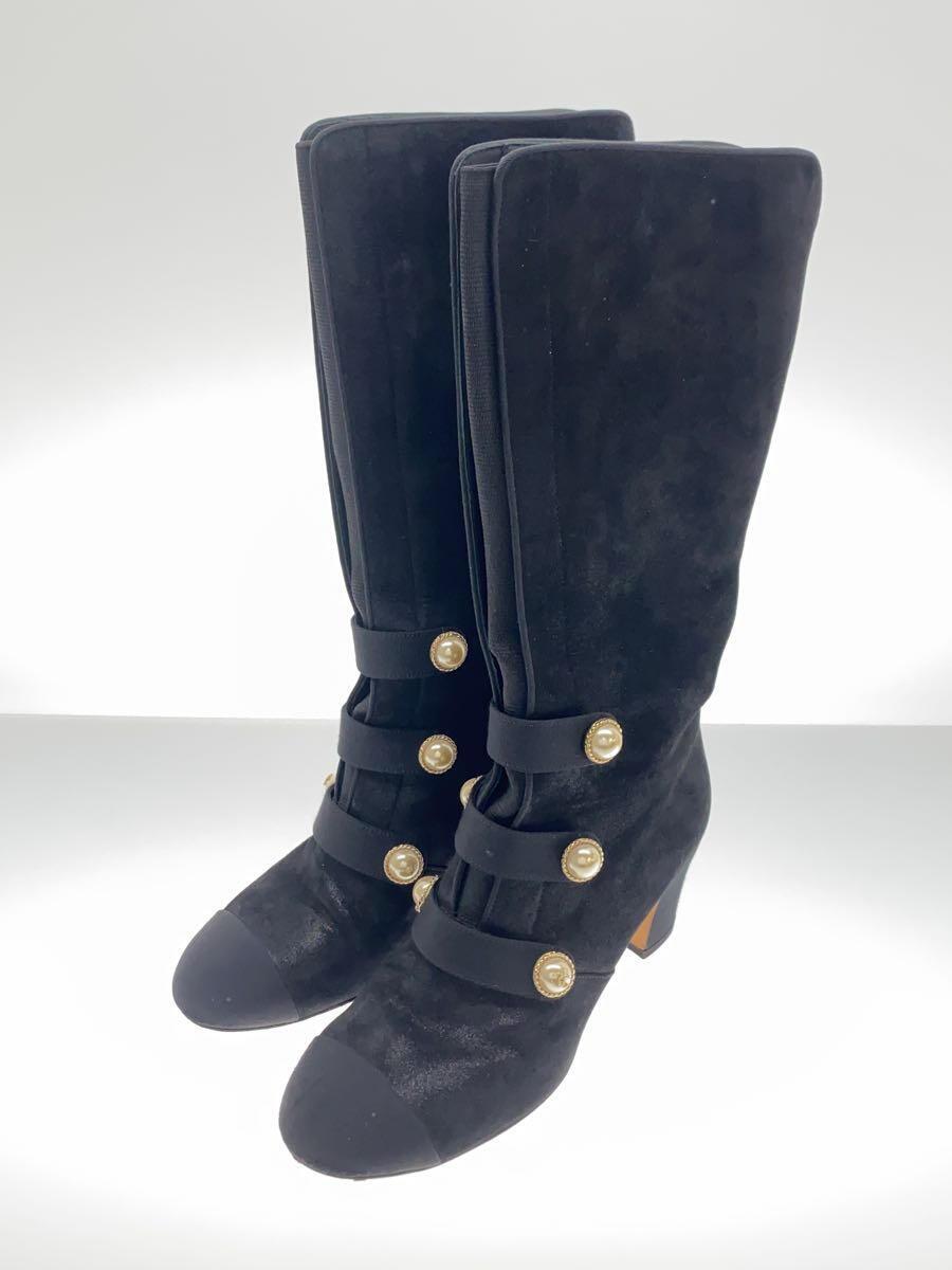 CHANEL◇ブーツ/37/BLK/ココマーク/パールボタン/ナポレオン CHANEL◇ブーツ/37/BLK/ココマーク/パールボタン/ナポレオン