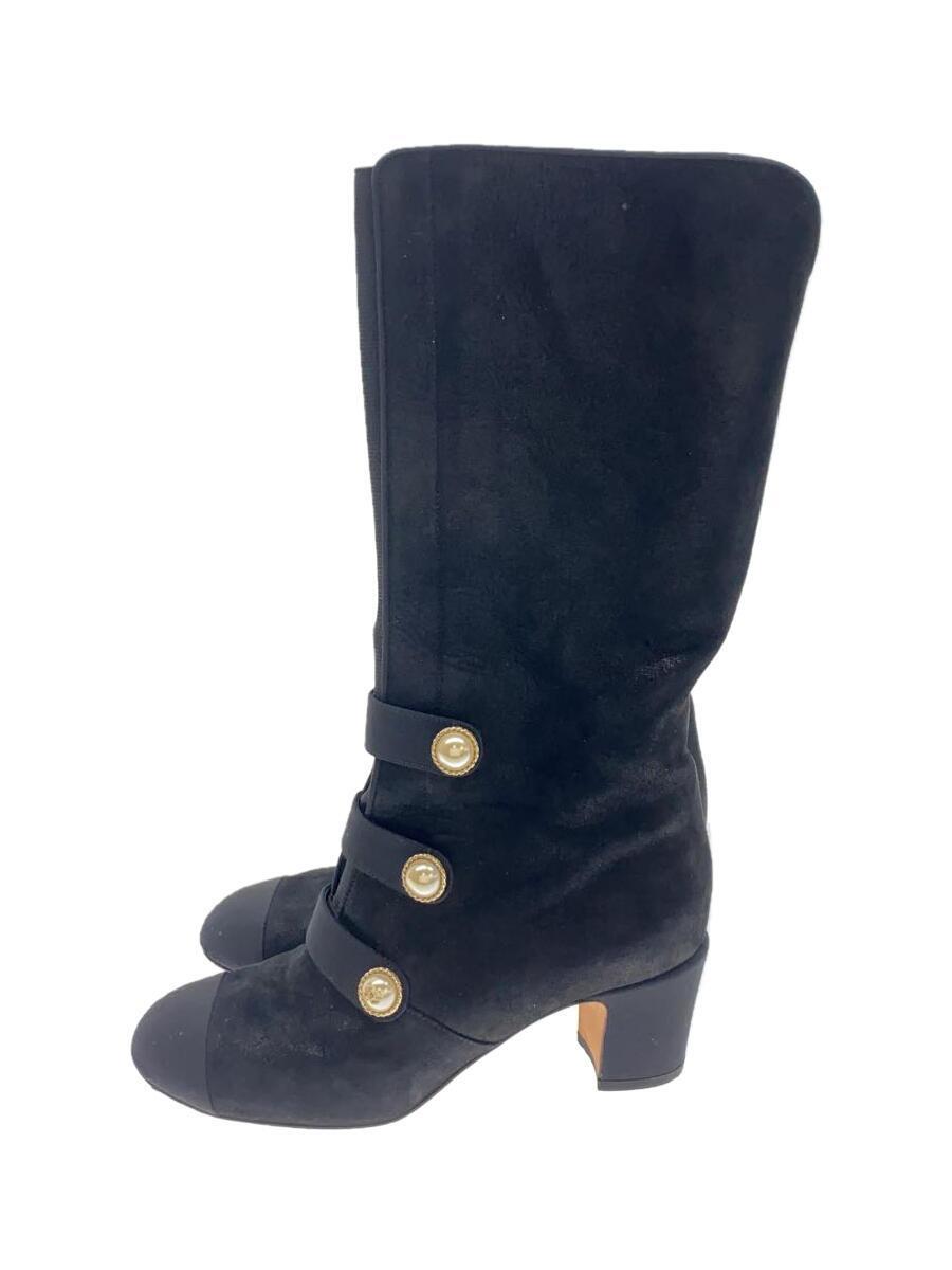 CHANEL◇ブーツ/37/BLK/ココマーク/パールボタン/ナポレオン CHANEL◇ブーツ/37/BLK/ココマーク/パールボタン/ナポレオン