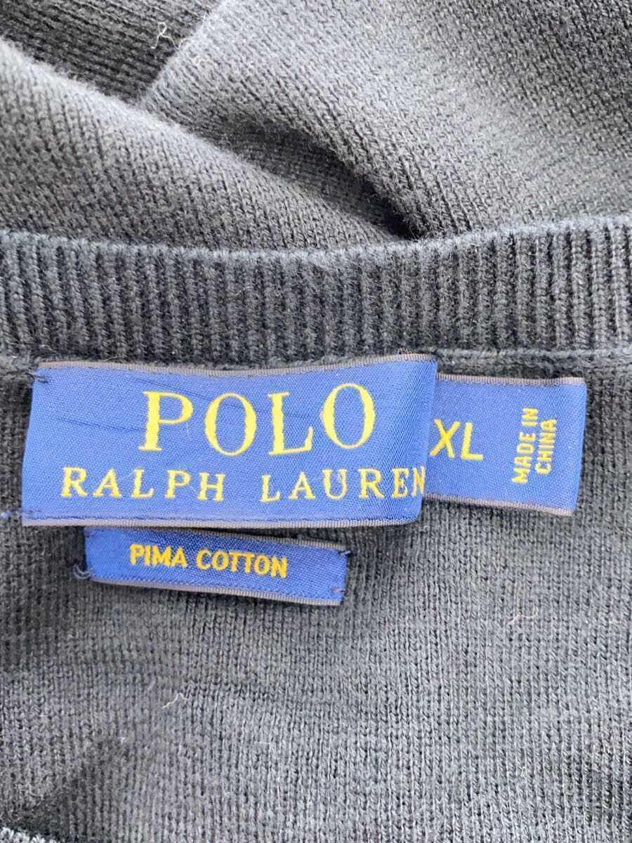 POLO RALPH LAUREN◆セーター(薄手)/XL/コットン/BLK/無地_画像3