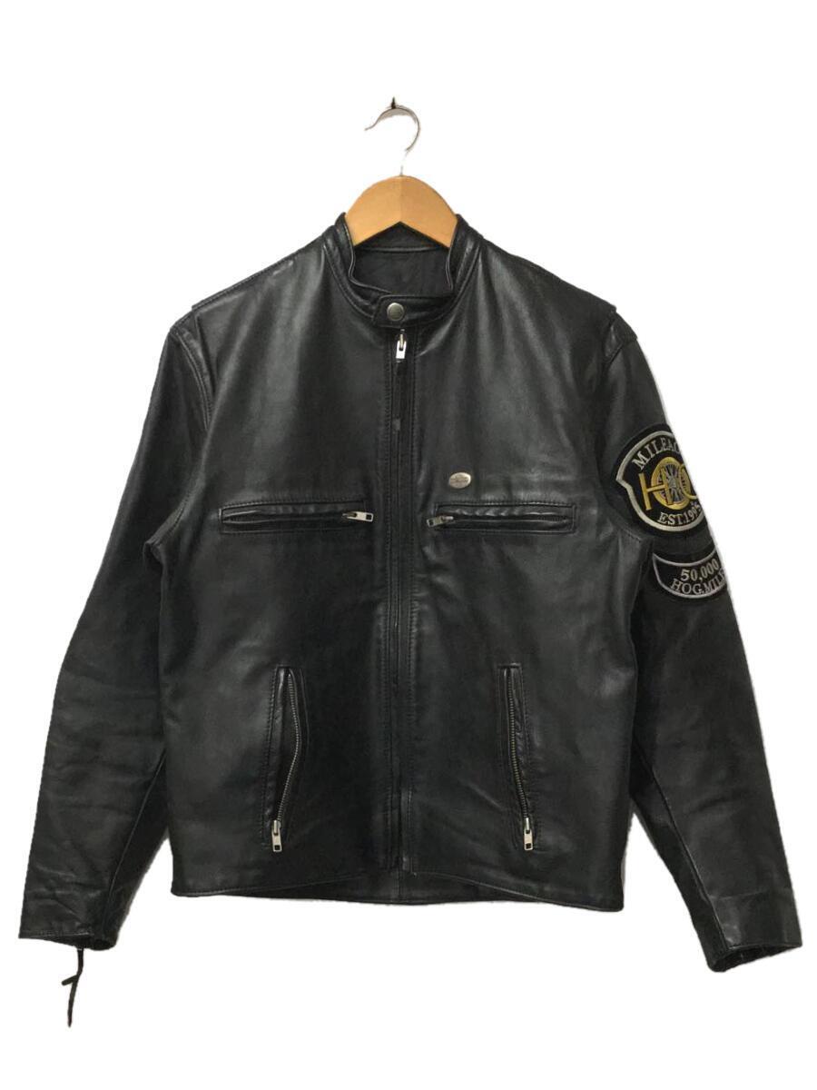 HARLEY DAVIDSON◆シングルライダースジャケット/XS/レザー/BLK/無地/ブラック/黒/USA製/アメリカ製