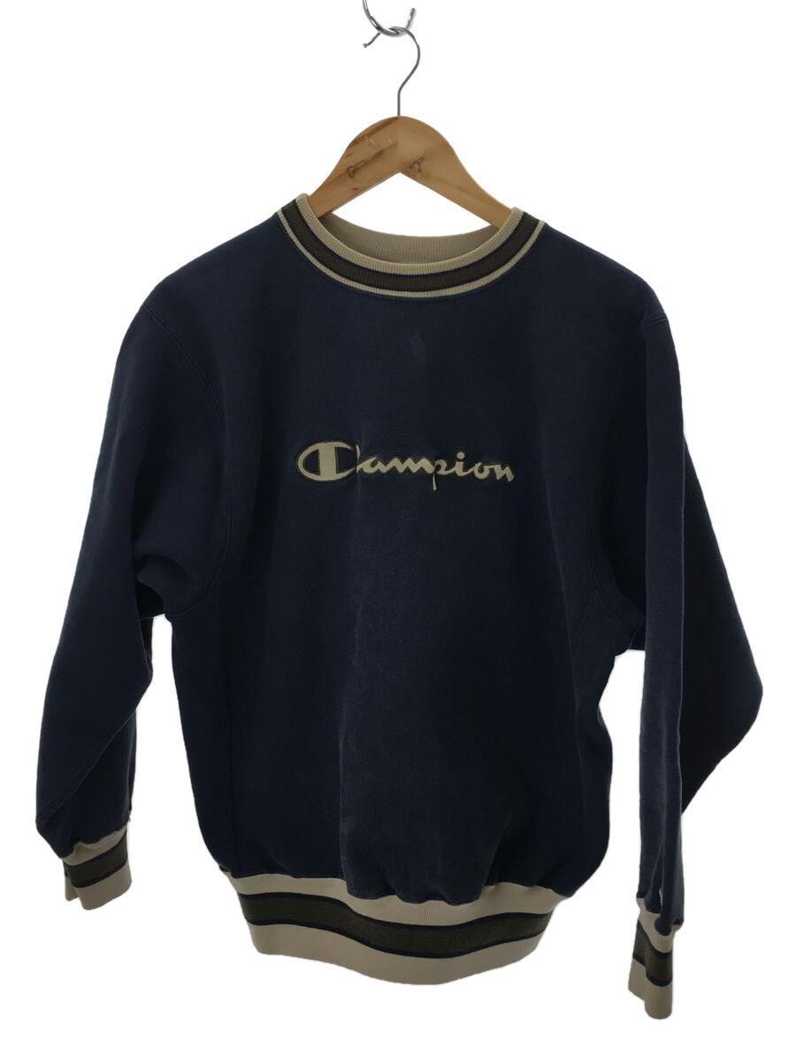 Champion◆スウェット/L/コットン/NVY/リバースウィーブ/USA製/90s刺繍タグ/リブカラー/リブライン_画像1