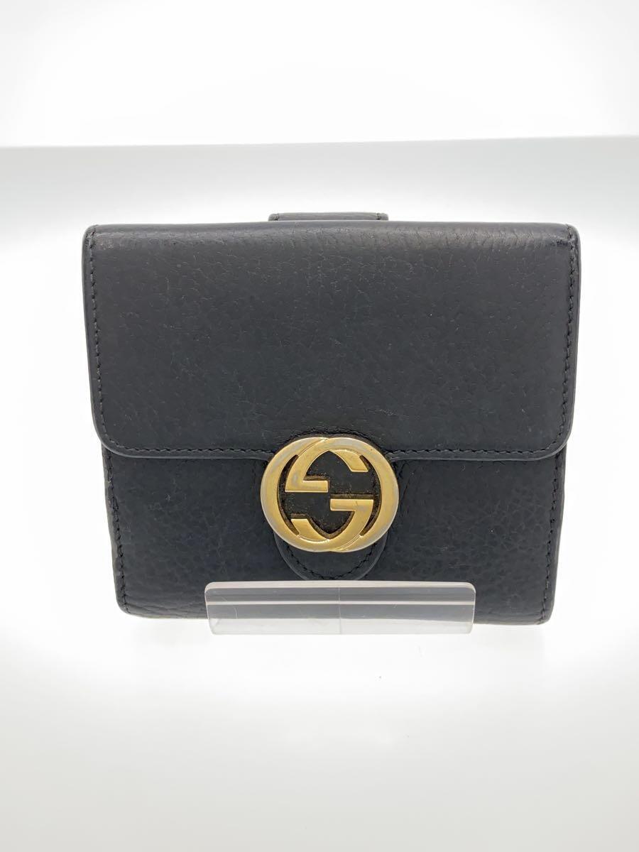 GUCCI◆2つ折り財布_インターロッキングG/レザー/BLK/メンズ