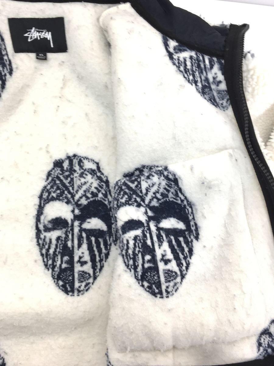 STUSSY◆20AW/MASK JACQUARD SHERPA/XL/ポリエステル/ホワイト/総柄/内側毛玉有_画像8