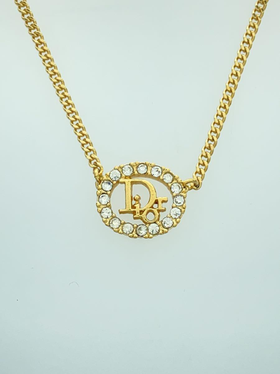 Christian Dior◆ロゴ/サークル/ネックレス/ラインストーン/GLD/トップ有/レディース/キズ有