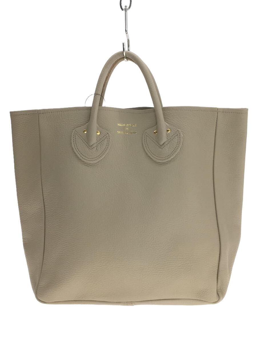 YOUNG & OLSEN◆EMBOSSED LEATHER TOTE M/ハンドバッグ/レザー/IVO