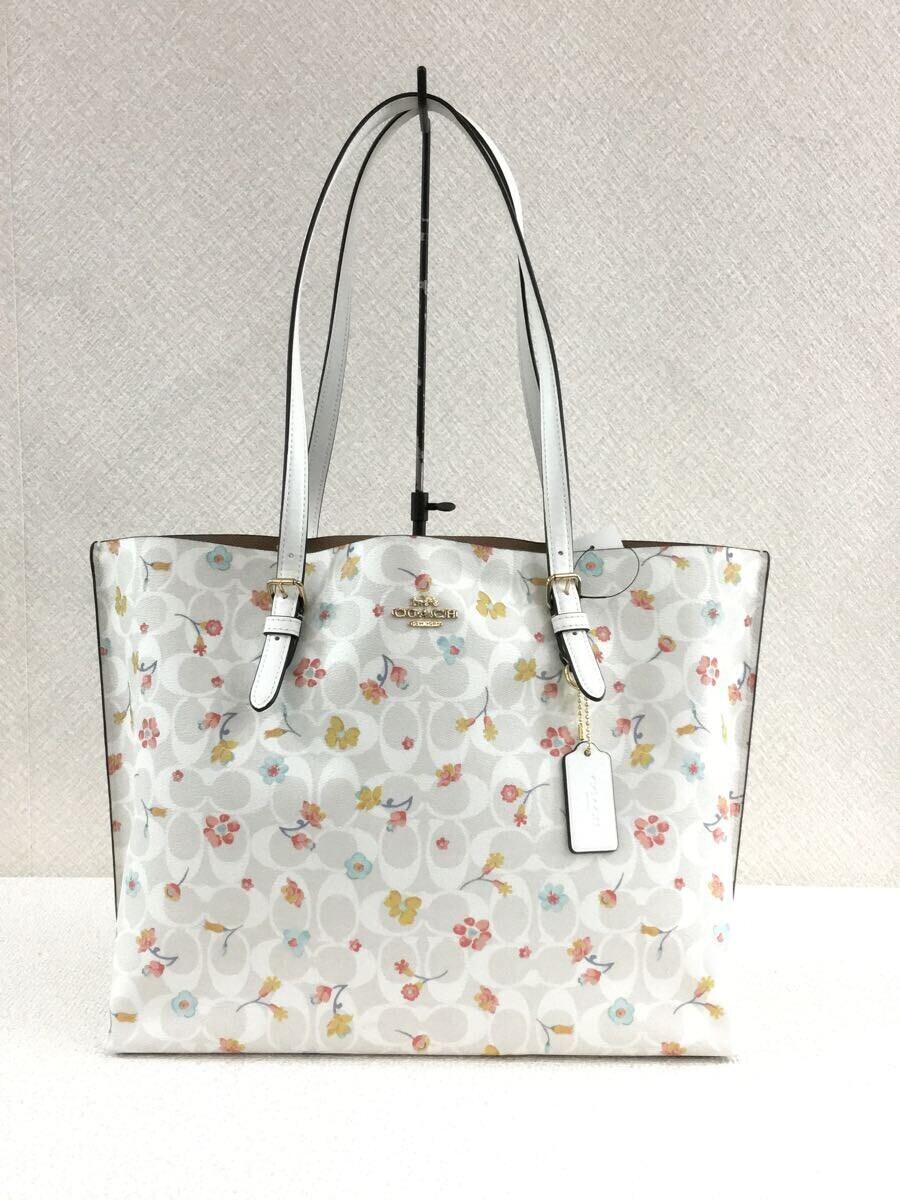 COACH◆トートバッグ/レザー/WHT/花柄/C8612_画像1