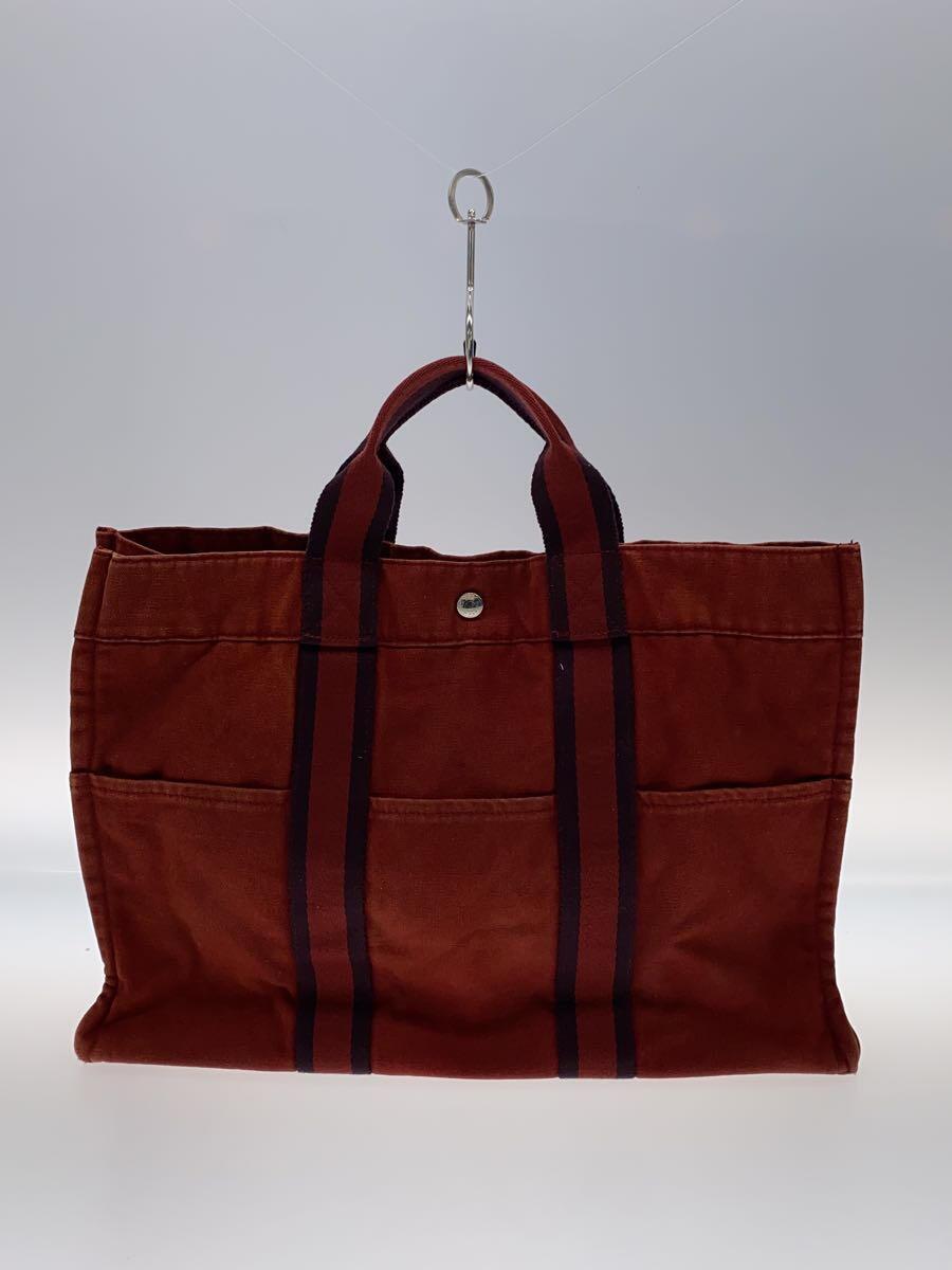 HERMES◆トートバッグ/コットン/RED/無地_画像3