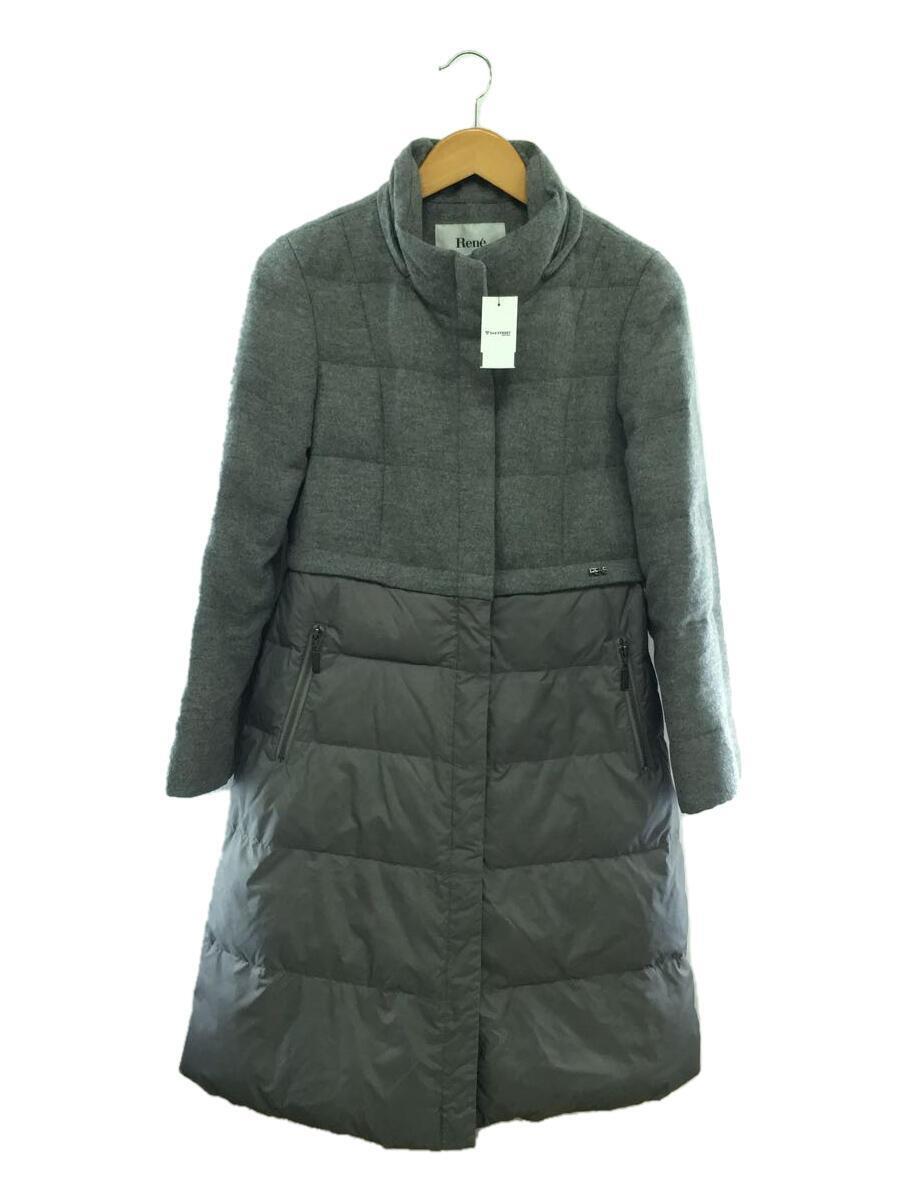 Rene* cashmere MIX down coat /36/ cashmere / gray /6638430/ hood lack of 