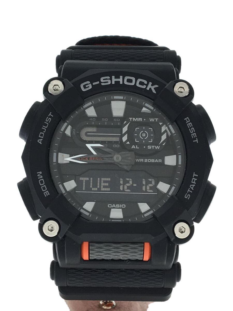 CASIO◆クォーツ腕時計_G-SHOCK/デジアナ/ナイロン/BLK/ORN