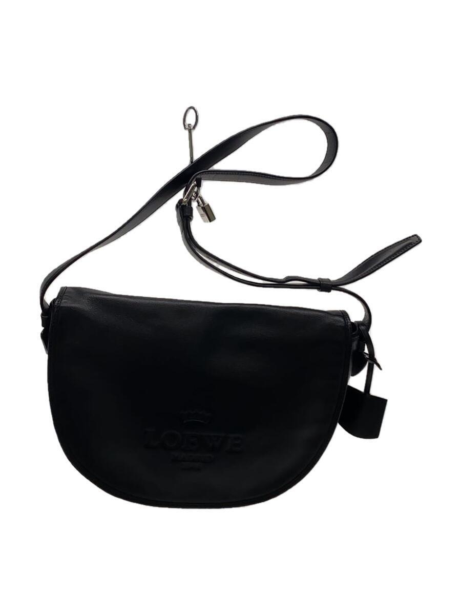 LOEWE◆ヘリテージフラップショルダーバッグ/カーフレザー/BLK/無地/377.79.752_画像1