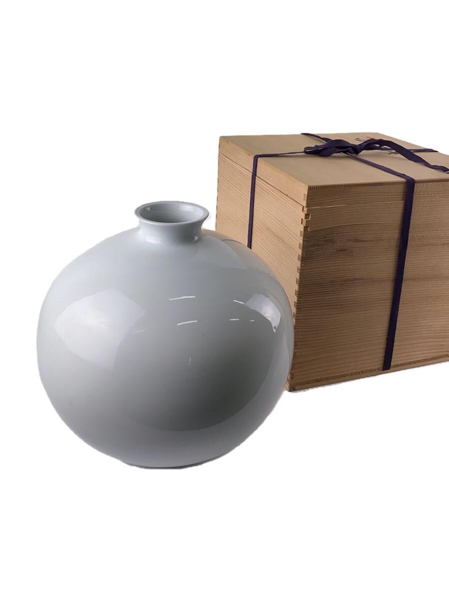 井上萬二◆壷・花瓶/WHT/白磁丸型 壺/径約30 高約31/井上萬二 イノウエマンジ