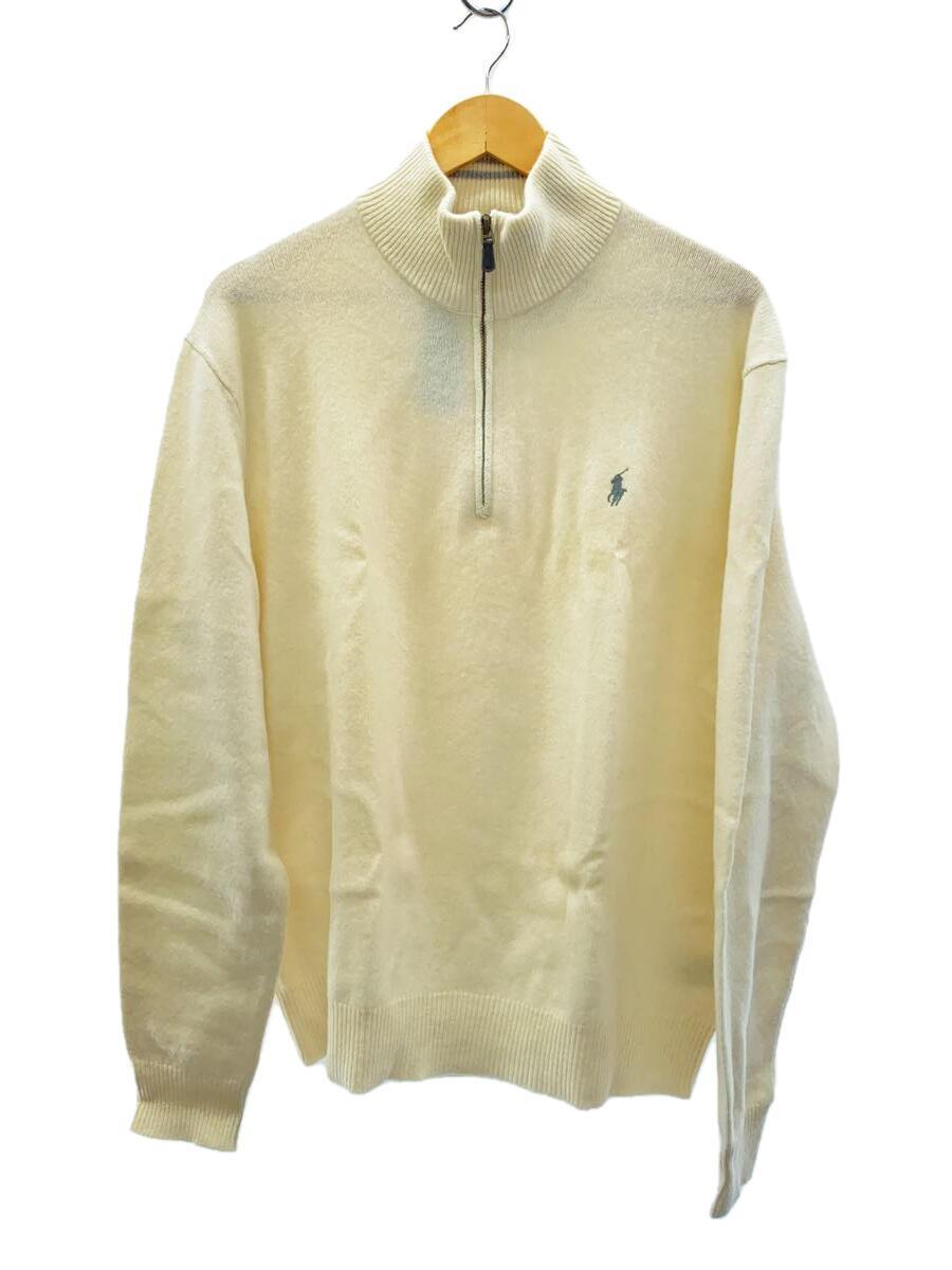 POLO RALPH LAUREN◆カシミヤ混/ハーフジップ/プルオーバー/セーター(薄手)/XL/ウール/WHT