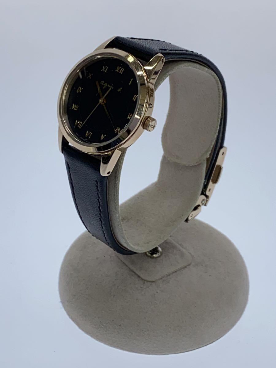 agnes b.* solar wristwatch / analogue / leather /BLK/V117-KNY0
