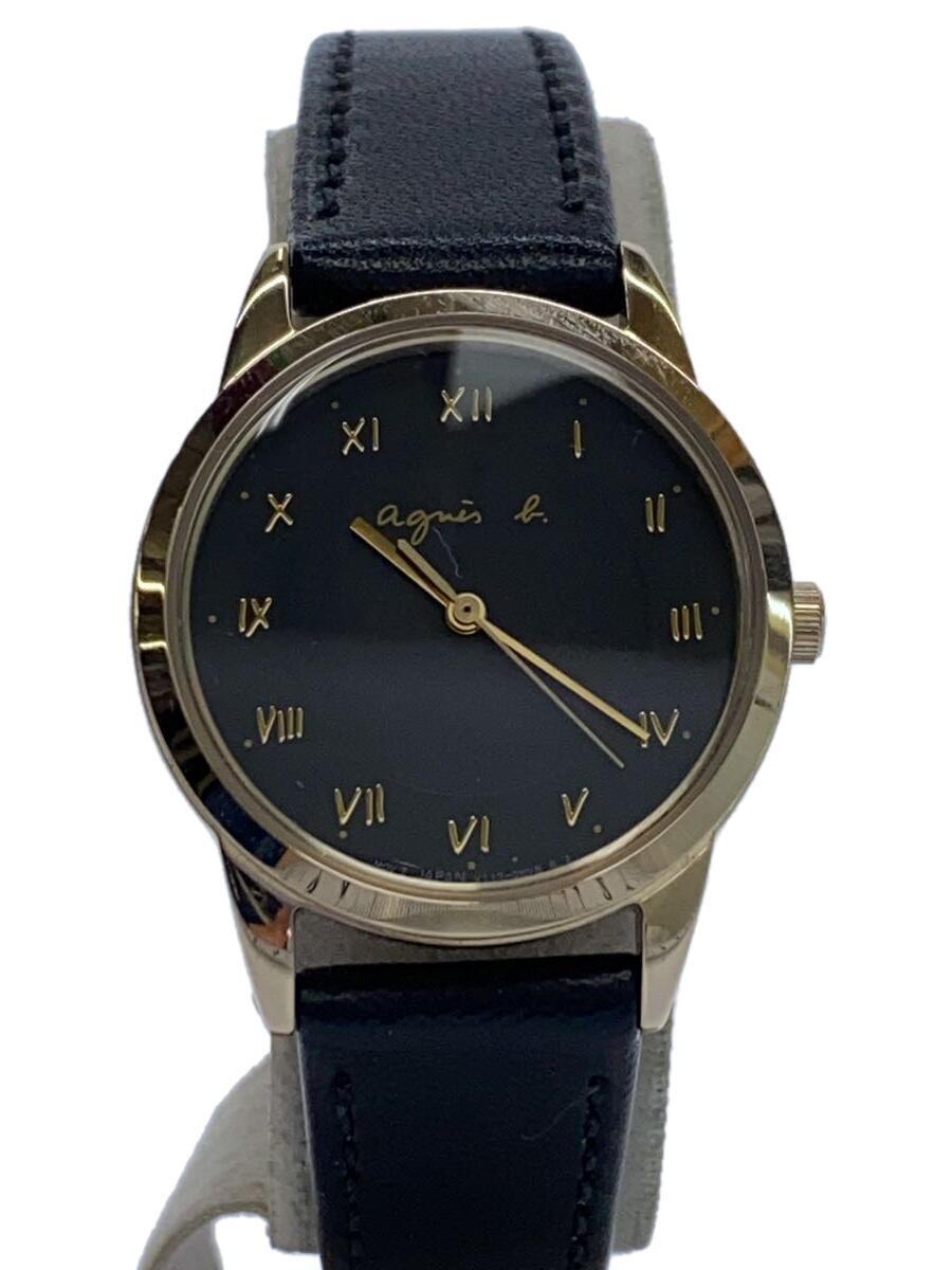 agnes b.* solar wristwatch / analogue / leather /BLK/V117-KNY0