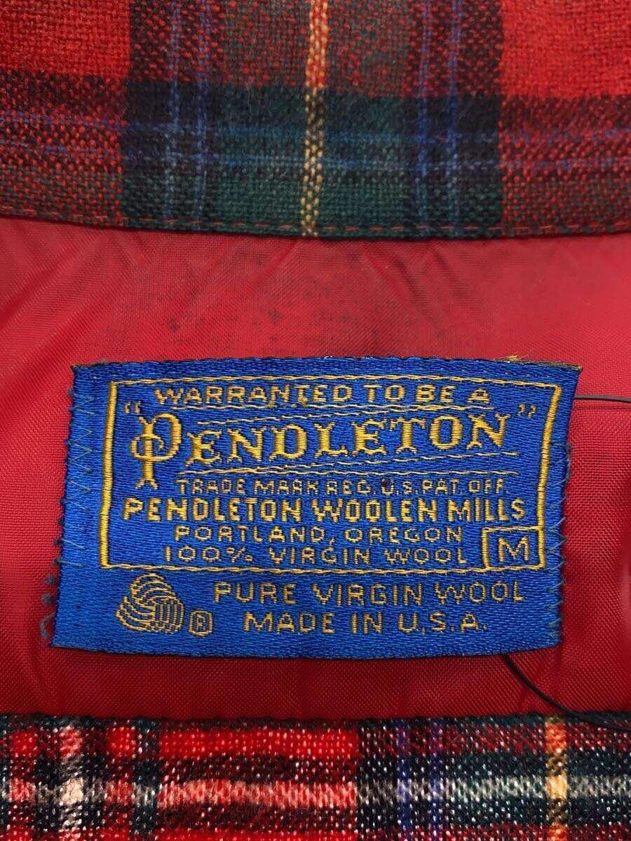 PENDLETON◆長袖シャツ/M/ウール/RED/チェック/70s_画像3