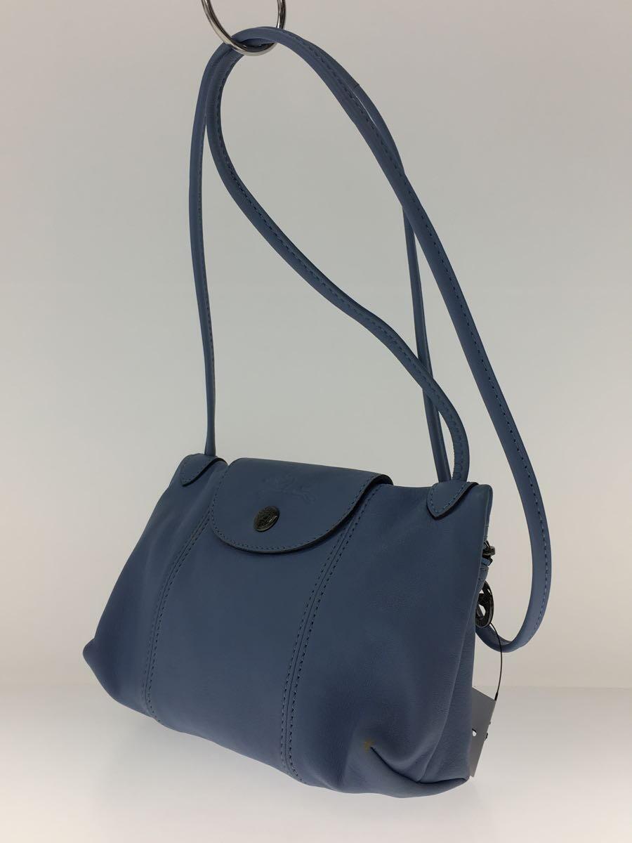 LONGCHAMP◆ショルダーバッグ/レザー/BLU/無地_画像2