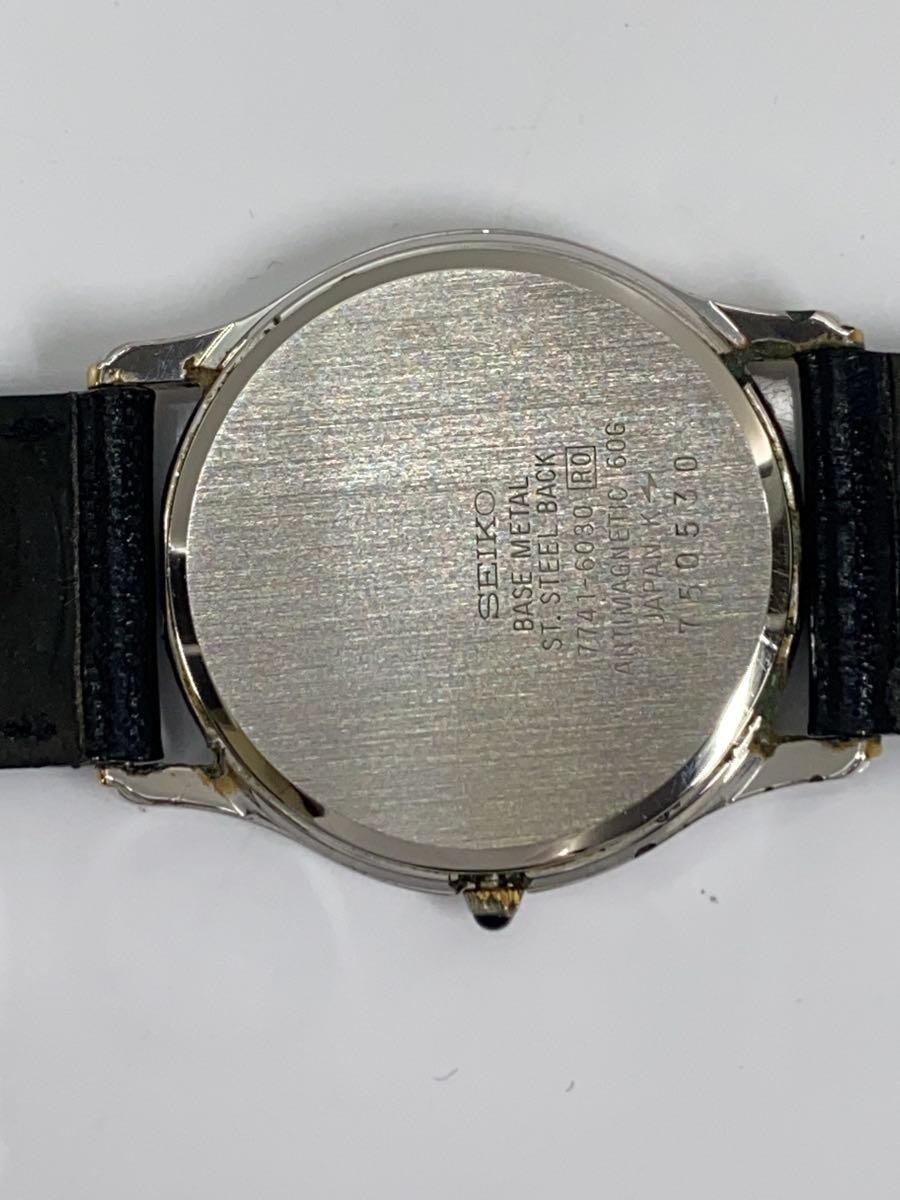 SEIKO◆クォーツ腕時計/アナログ/レザー/SLV/BLK/SS/7741-6030_画像3