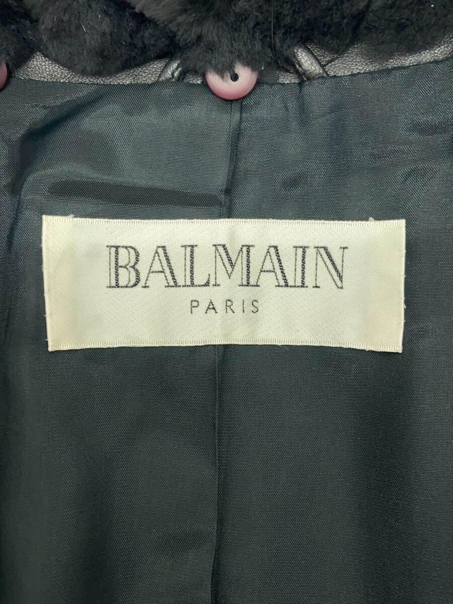 BALMAIN◆コート/-/羊革/BLK/無地_画像3