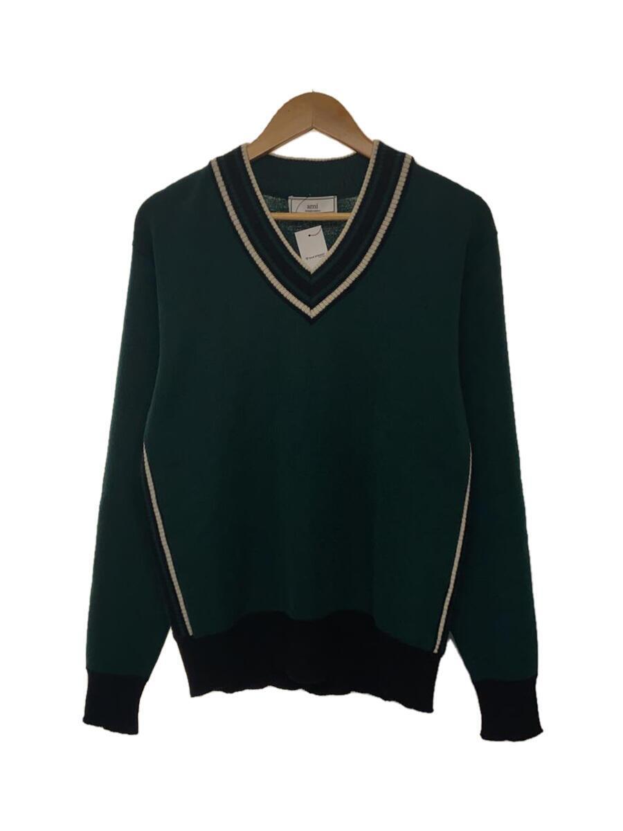 AMI Alexandre Mattiussi◆v neck sweater/セーター(厚手)/L/ウール/GRN/E17K118.007