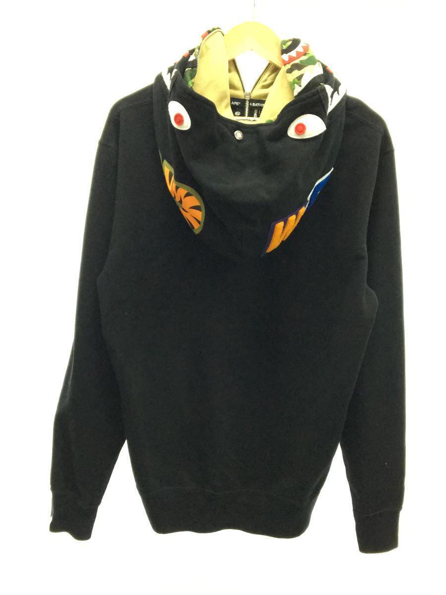 A BATHING APE◆SHARK FULL ZIP DOUBLE HOODIE/XL/コットン/BLK_画像2