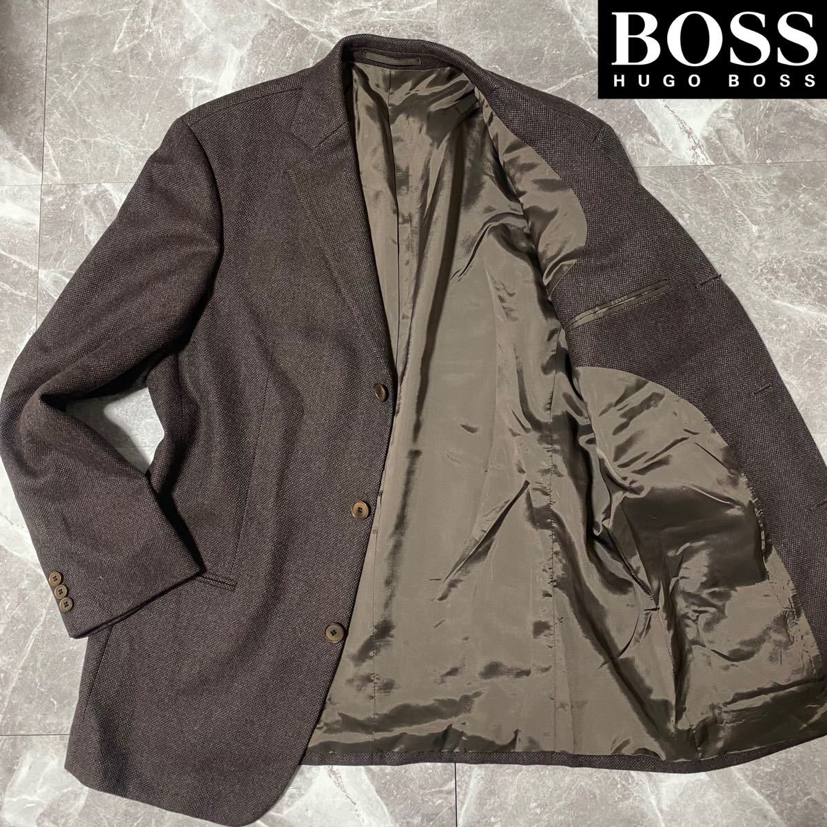 大谷翔平【HUGO BOSS】大きいサイズXL相当 希少!!ヴァージンウール100% 濃茶/ダークブラウン テーラードジャケット 秋冬 総裏地 美品◎_画像1