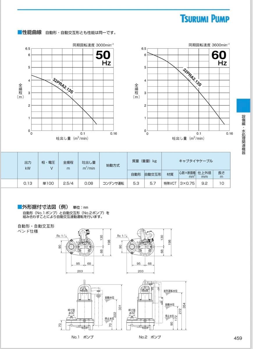 32PRW2.13S 32PRA2.13S 親子セット　浄化槽　放流ポンプ　鶴見製作所　家庭 水中ポンプ