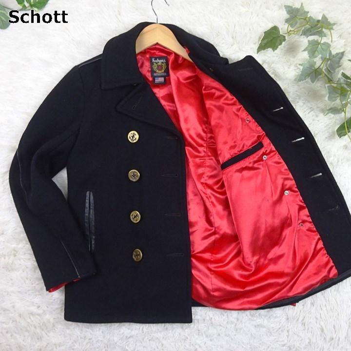 SCHOTT ショット メルトンウール Pコート 金ボタン レザー SCHOTT ショット メルトンウール Pコート 金ボタン レザー