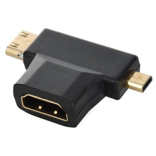 【VAPS_1】HDMI変換アダプタ HDMI(メス) - Mini HDMI(オス)/ micro HDMI(オス) 二股 T型 2in1 アダプター ミニHDMI マイクロHDMI 送込_画像1
