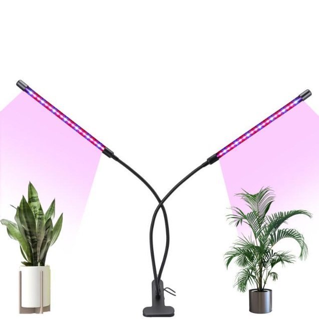 【vaps_4】植物育成ライト 2ヘッド クリップ式 フレキシブル LED植物ライト 6段階調光 3種照明モード タイマー機能 観葉植物 家庭菜園 送込_画像1