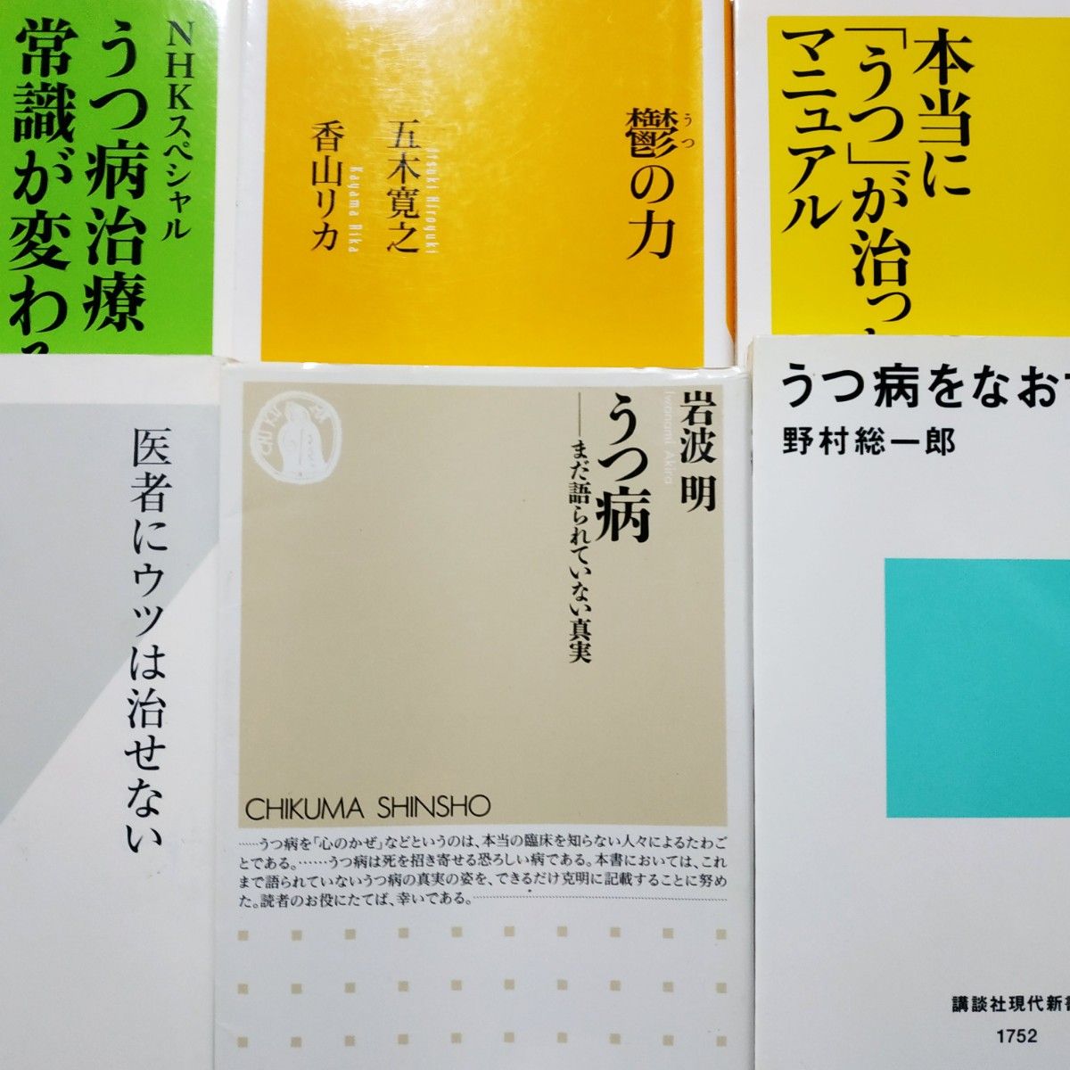 うつ病6冊 岩波明 医者にウツは治せない 本当にうつが治ったマニュアル 鬱の力/五木寛之+香山リカ うつ病治療常識が変わる