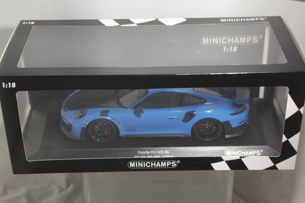 MINICHAMPS 1/18 ポルシェ 911 ( 991.2 ) GT2 RS 2018 BLUE WITH BLACK WHEELS_画像1
