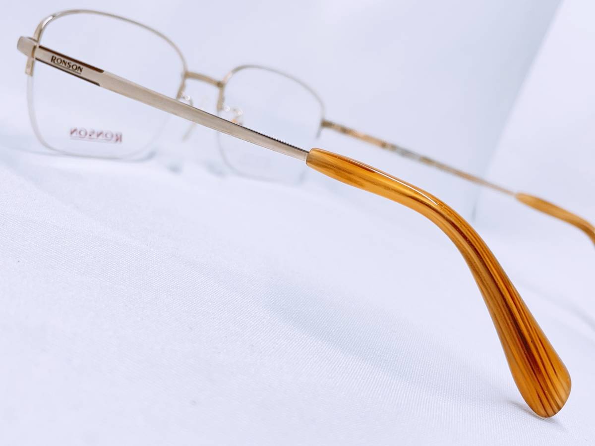 7B25 メガネ メガネフレーム 眼鏡 RONSON ロンソン ブランド チタン 軽量 20g ハーフリム 金属 メンズ 男性 女性 レディース シンプル 金色_画像4