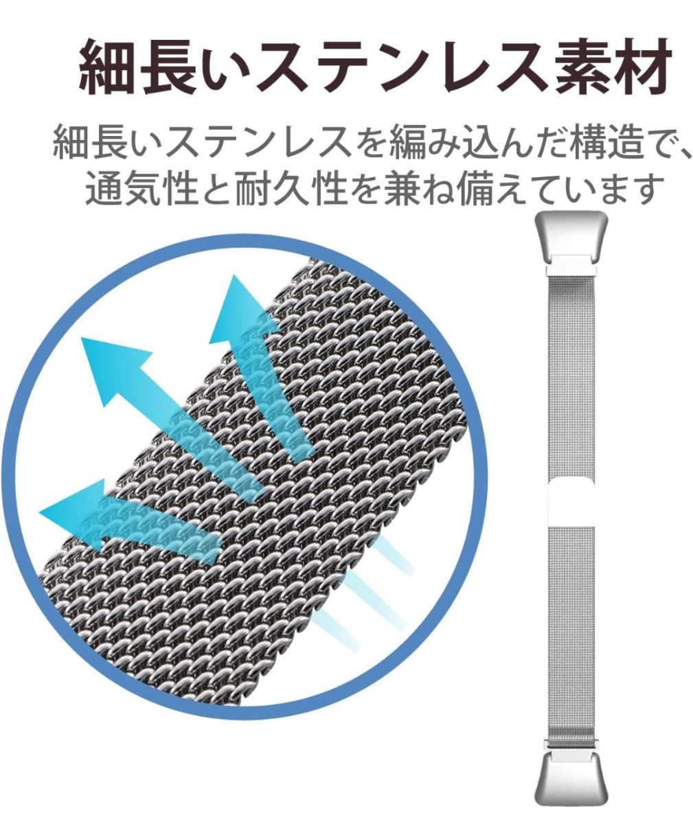 y122003fm エレコム HUAWEI Band 6 交換バンド ステンレス ミラネーゼ シルバー 